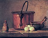 Eggs Canvas Paintings - Still Life with Copper Cauldron and Eggs